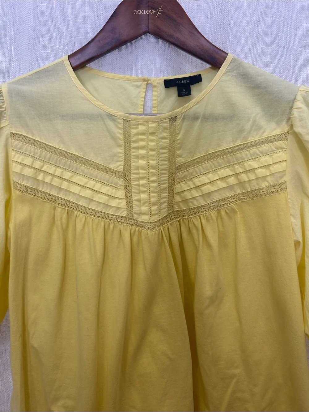 J. Crew Yellow Pintuck Peasant Short Sleeve Blouse Size Small